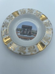 Limoges France Trinket Ashtray White with Gold Floral Design- Arc De Triomphe