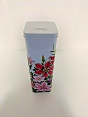 A 9 5/8″ Tall Square Tin with Raised Floral Décor Made in the United Kingdom
