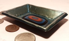 ’60s MCM ITALY vtg enamel ring dish arts & crafts copper laurana blue eye coin