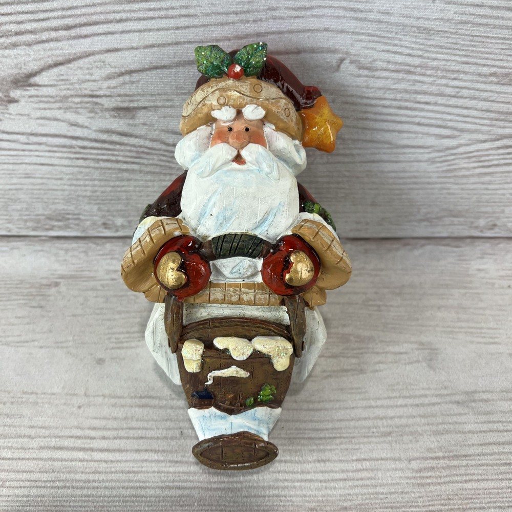 Stocking Holder Folk Art SANTA CLAUS Heavy 1.8lbs Gold Star Sleigh Free Shipping