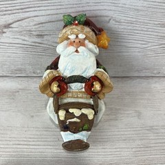 Stocking Holder Folk Art SANTA CLAUS Heavy 1.8lbs Gold Star Sleigh Free Shipping