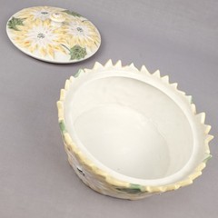 Vintage Sunflower Ceramic Covered Dish 1960’s, Yellow & White
