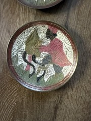 Vintage Rare Two Metal wall hanging with painted Dishes