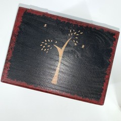 Vintage Hand-Painted Wood Box Leather Hinges B Altmans & Co NY with gift box