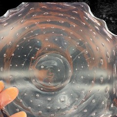 Hand Blown Art Glass Dish Bowl Ruffled Edges Purple Amethyst Glass Bullicante