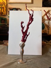 Baroque Style Curiosity Cabinet Custom Faux Red Coral Specimen on the Metal Base