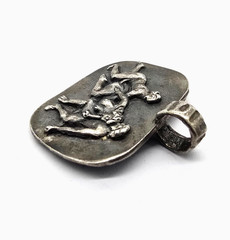 Ancient Roman Erotic Silver Pendant Classical Threesome Relief Artifact Wearable