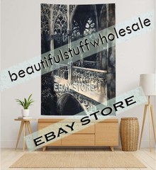Gothic Castle Balcony Wall Hanging Tapestry Spooky Night 39X59 in