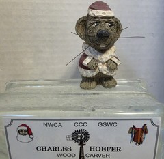 Vintage Hand Carved Wood Santa Mouse 1999 Signed CH Folk Art 6.5″ Charles Hoefer