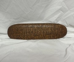 VTG Rongorongo Oval Tablet Easter Island Original Wood Carved Glyphs Display