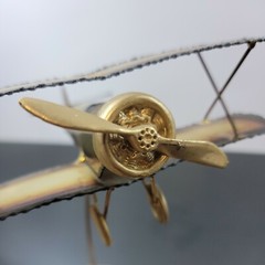 Vintage MCM Demott BiPlane Golden Metal Stone Base Art Decor Signed