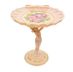 Cambridge Crown Tuscan Pink Peach Milk Glass Venus Stem Shell Boudoir Dish