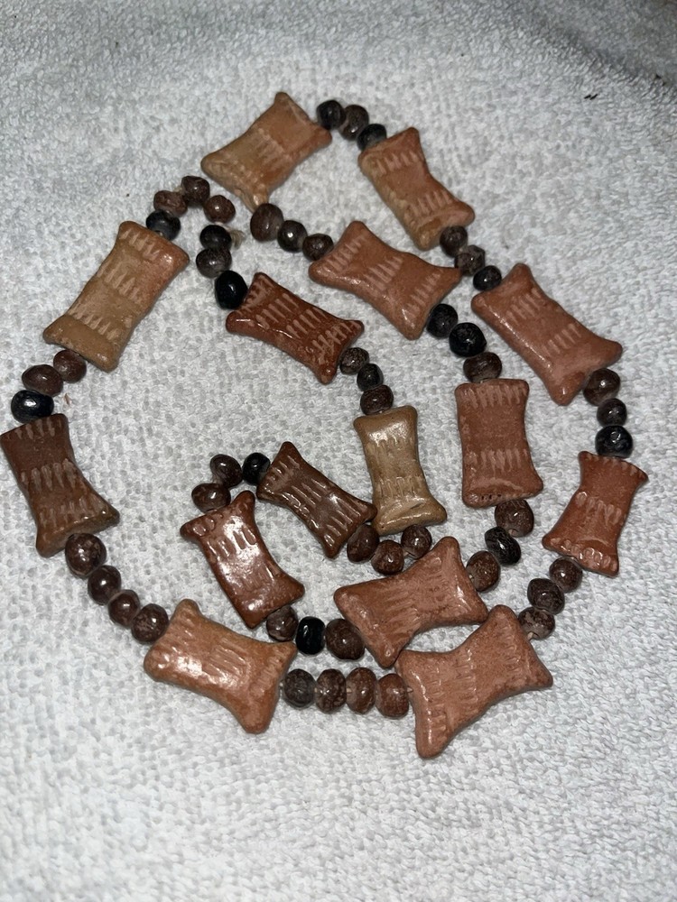 Pre Columbian Pottery Terra Cotta? Carved Bead Necklace Old