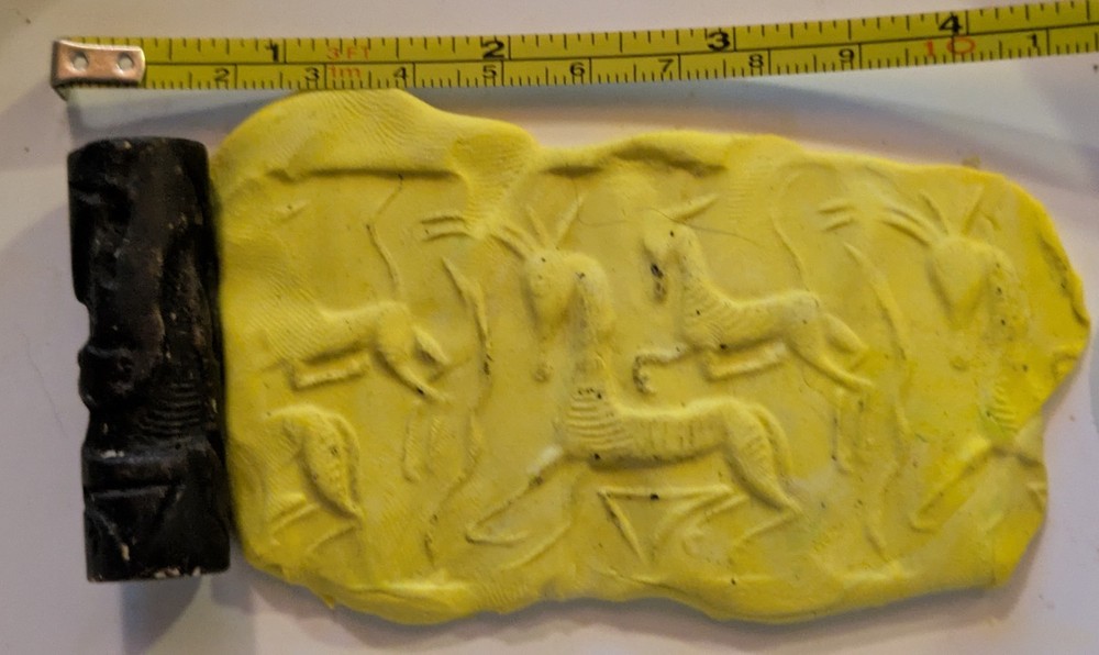 Rare Ancient Near Eastern Stone Intaglio Cylinder Seal, Antelope
