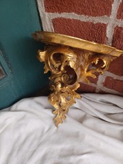 ANTIQUE VINTAGE ITALY FLORENTINE ROCOCO CARVED WOOD GOLD GILT WALL SHELF SET