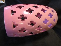 Enameled Steel barrel Shape reticulated Pink Stand Stool side Table bold design