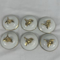 6 Antique Limoges Pot de Crème France Coiffe Porcelain White And Gold