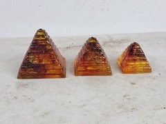 3 UNIQUE PHARAONIC ANCIENT EGYPTIAN Pyramids Statues Amber Stone Statues (AF)