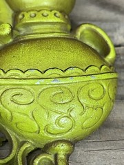 AS-IS Vtg HODA Wall Hanging Lamp Bellows Cast Aluminum Green Decor Hoda Lot 2