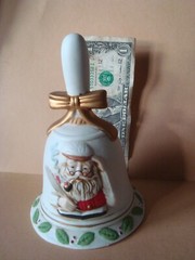 Vintage 1990’s Bisque Porcelain SANTA CHECKING HIS LIST Christmas 6 1/2″ BELL