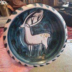 Vintage Lezerner Keramik Ceramic Switzerland Hand Painted Deer Bowl Plate Dish