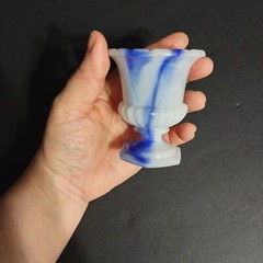 VINTAGE 4 AKRO AGATE Blue Slag Glass Shell , Trinket Holder And Sm Vases