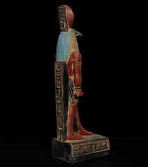 Ancient Egyptian Antiques Ra Falcon God Statue Black Stone Solar Disc Figure BC