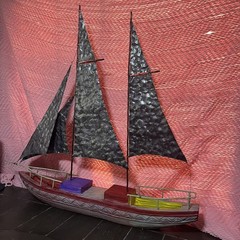 Rare Metal Brutalist Sailboat: Vintage Folk Art, Unique Metal Sailboat 30.5″x14