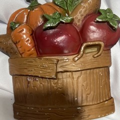 2 Vintage Sexton Cast Metal Wall Hanging Fruit and Vegetable Basket Art 1976
