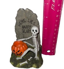 Vintage Halloween Scenes Air Planter Skeleton “Here Lies Hairy Scary” Tombstone