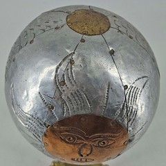 Hand made mixed metal stamped copper sun face Ball Orb Sphere decor