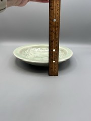 Celadon Crackle Glaze Dragon Plate Chinese Style Relief Green Dish
