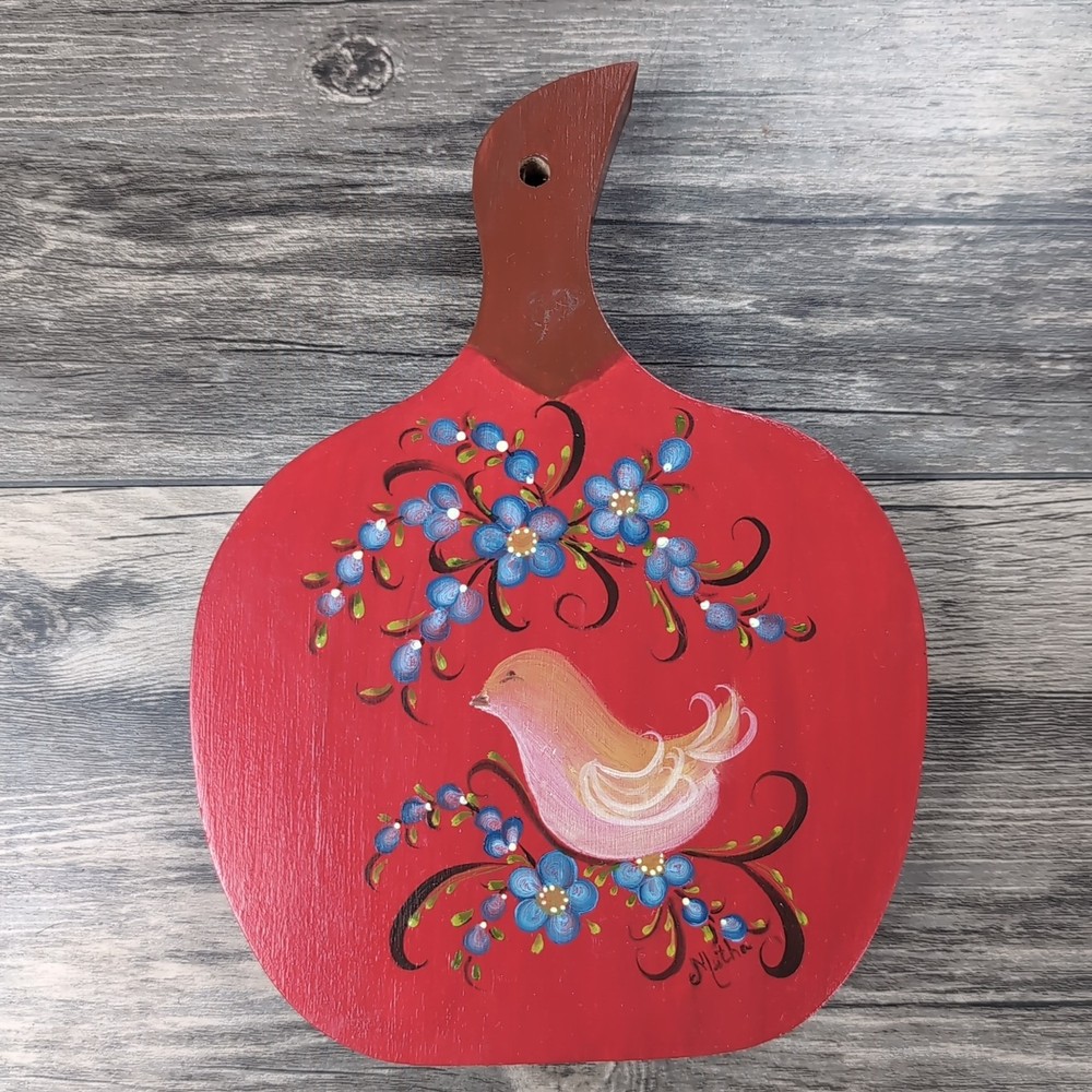 Vth Velkommen Bread Board Cutting Board Wall Hanging Norway 8×6″ Bird Floral