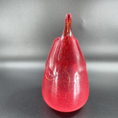 Hand Blown Studio Art Glass Vase Hand Made Glassware Vessel Red Open Top Vase