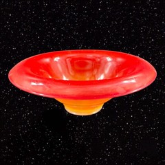 Antique 1920s Northwood Chinese Coral Amberina UV Glow Footed Rolled Rim Bowl