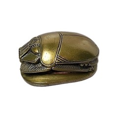 Vintage Solid Brass Egyptian Scarab Beetle Hieroglyphics Base Paperweight Heavy