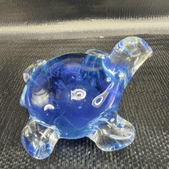Hand Blown Art Glass Blue Turtle Paperweight Figure Hand Made Glassware Decor
