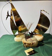 3 Vintage DeMott Brass MCM Metal Sculptures Onyx Base all Signed
