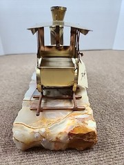 Vtg Signed DeMott Brass & Copper “Western Express” Train Sculpture on Onyx Base
