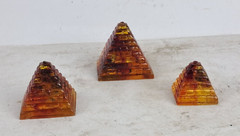 3 UNIQUE PHARAONIC ANCIENT EGYPTIAN Pyramids Statues Amber Stone Statues (AF)