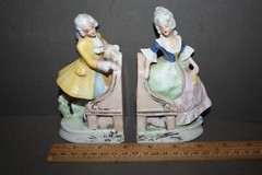 VINTAGE GERMANY MARKED VICTORIAN COURTING COUPLE CERAMIC BOOKENDS MARKED 18818