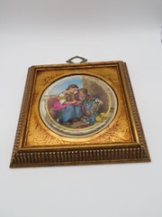 VTG Pair Sungott Studio NY Porcelain Framed Art Gold Gilt Italian Scenes