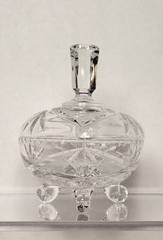Vintage heavy Hand Cut Lead Crystal Triangle Shaped 3 footed candy dish with lid