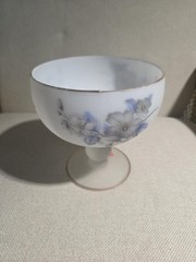 Vintage Norleans Italy Frosted Satin Glass Pedestal Compote Floral Bowl 1960s