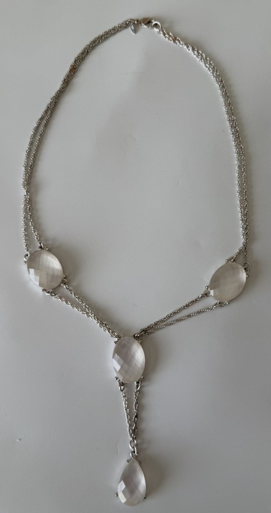 Vintage Silver Noav rhinestone station Y Necklace 18″