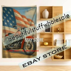 Motorcycle tapestry patriotic americana living room print 39X59 in