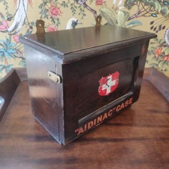 Vintage early 20th century possibly military pine first aid case Switzerland