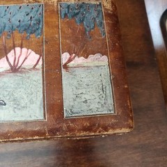 Antique early 20th century Edwardian leather bound silk lined hand painted box