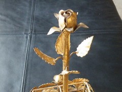RARE VINTAGE Italy TOLE Gold Rose CENTERPIECE 4 Compart HOLDER Hollywood Regency