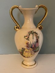 Vintage Vase Made In Norway – Girl In Royal Garden – Floral Empress Gold Detail